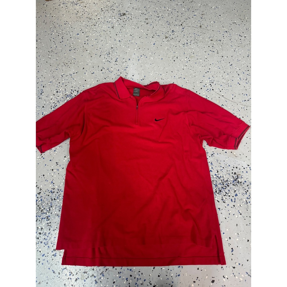 Nike Golf Polo Shirt Dri-FIT Red Half Zip Short‎ Sleeve Athletic Large